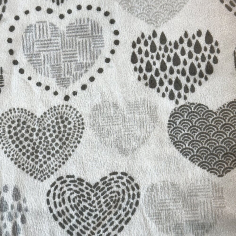 Gray and White Heart Minky Fabric